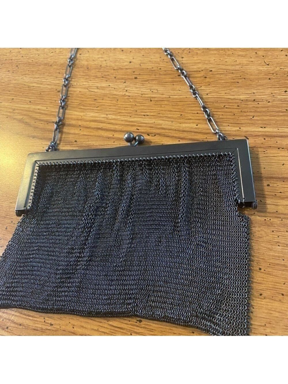 Antique German silver/ grey color mesh chains links evening purse/ clutch bag. - Picture 2 of 7